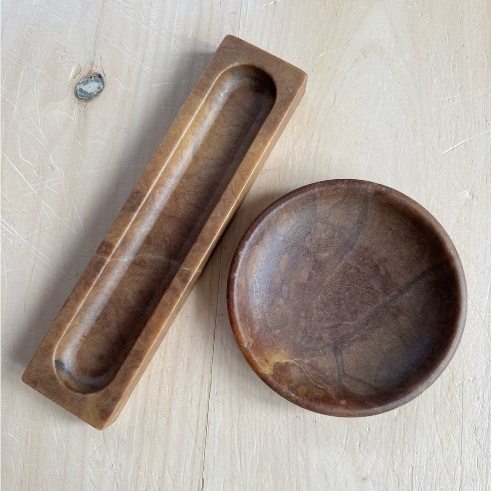 Vintage Gumps Made in Italy Soapstone/Marble Trinket Dish & Valet Tray Set